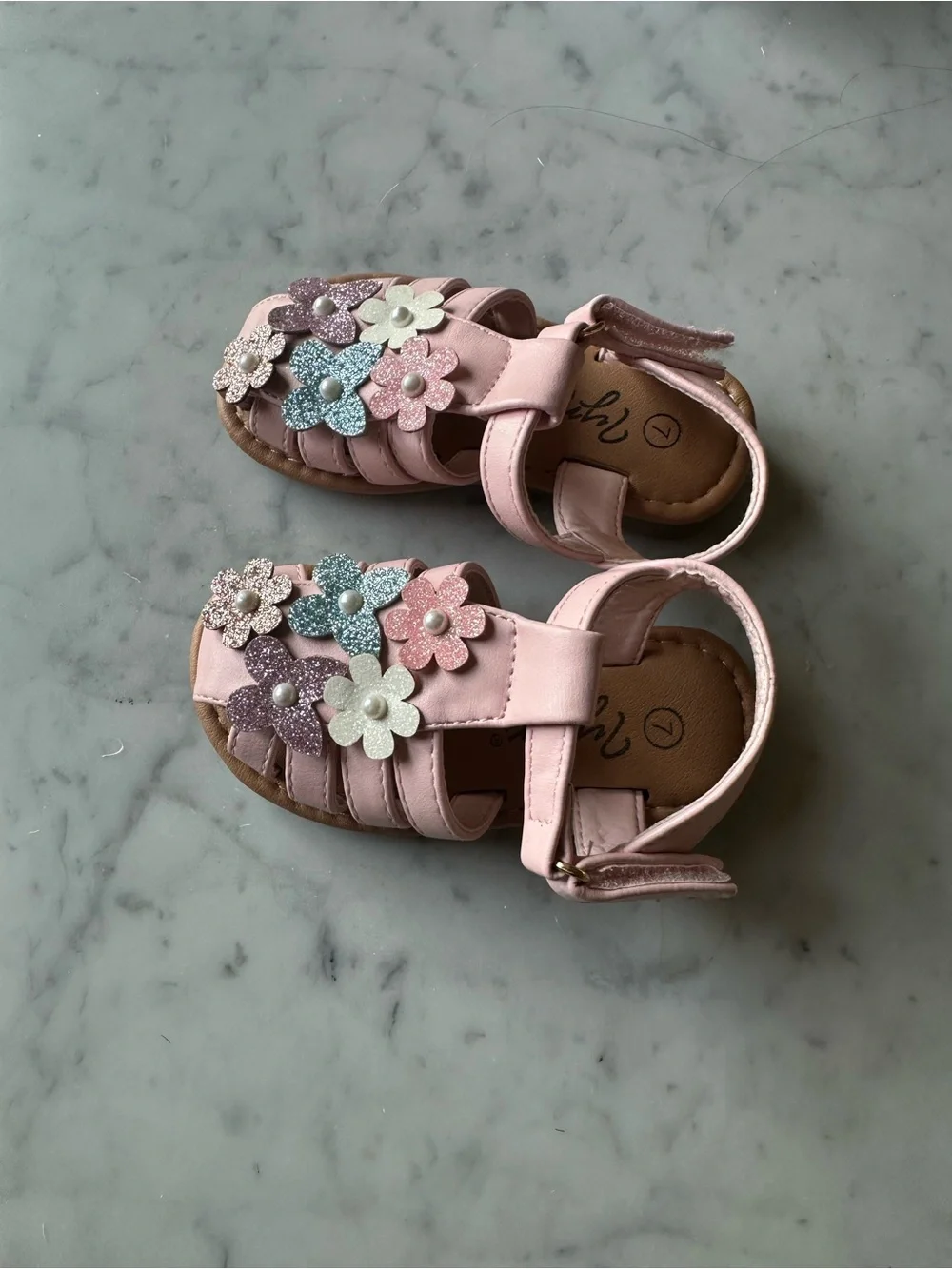 Kids Pink Floral Sandals - size 7